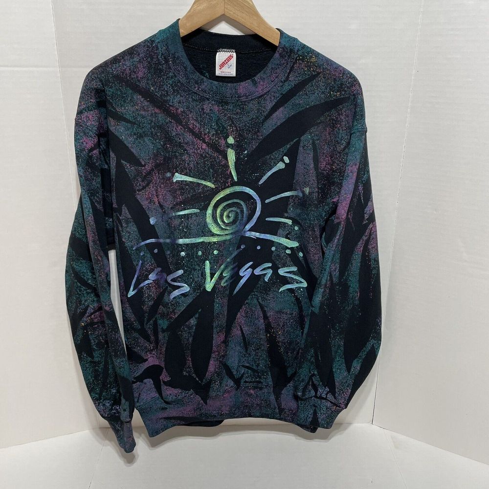 Vintage Las Vegas All Over Print Crewneck Sweatshirt, Multicolor, Jerzees, XL,